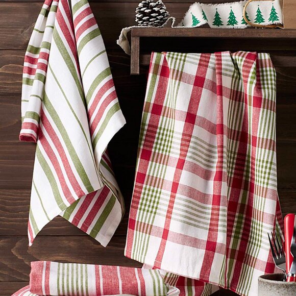NOW DESIGNS Oversized Holiday Check Cotton Tea Towels Set of 3 - Picture 1 of 4